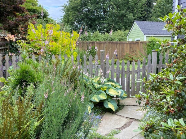 This new stone pathway and low picket fence and gate create a welcoming entry to the back yard Stone Path