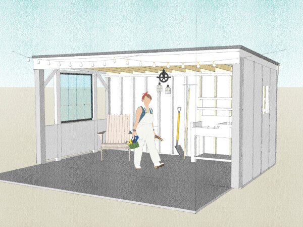 Study for enclosing south wall of shed