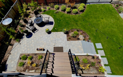 A view of the garden layout from the upper deck shows the integration of path and patio area
Photo Courtesy of Client
Photo Courtesy of Client A view of the garden layout from the upper deck shows the integration of path and patio area